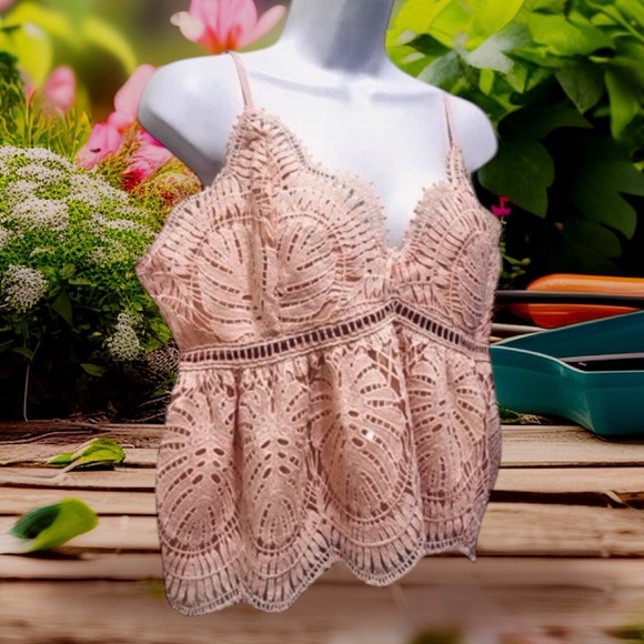 NWT Willow & Root Women's Blush Pink Crochet Lace Baby Doll Cami Top SZ XL - Picture 4 of 7